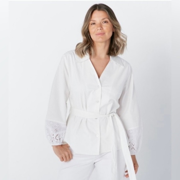 Tops - Guillaume Women’s Eyelet Blouse White Balloon Sleeves 3X